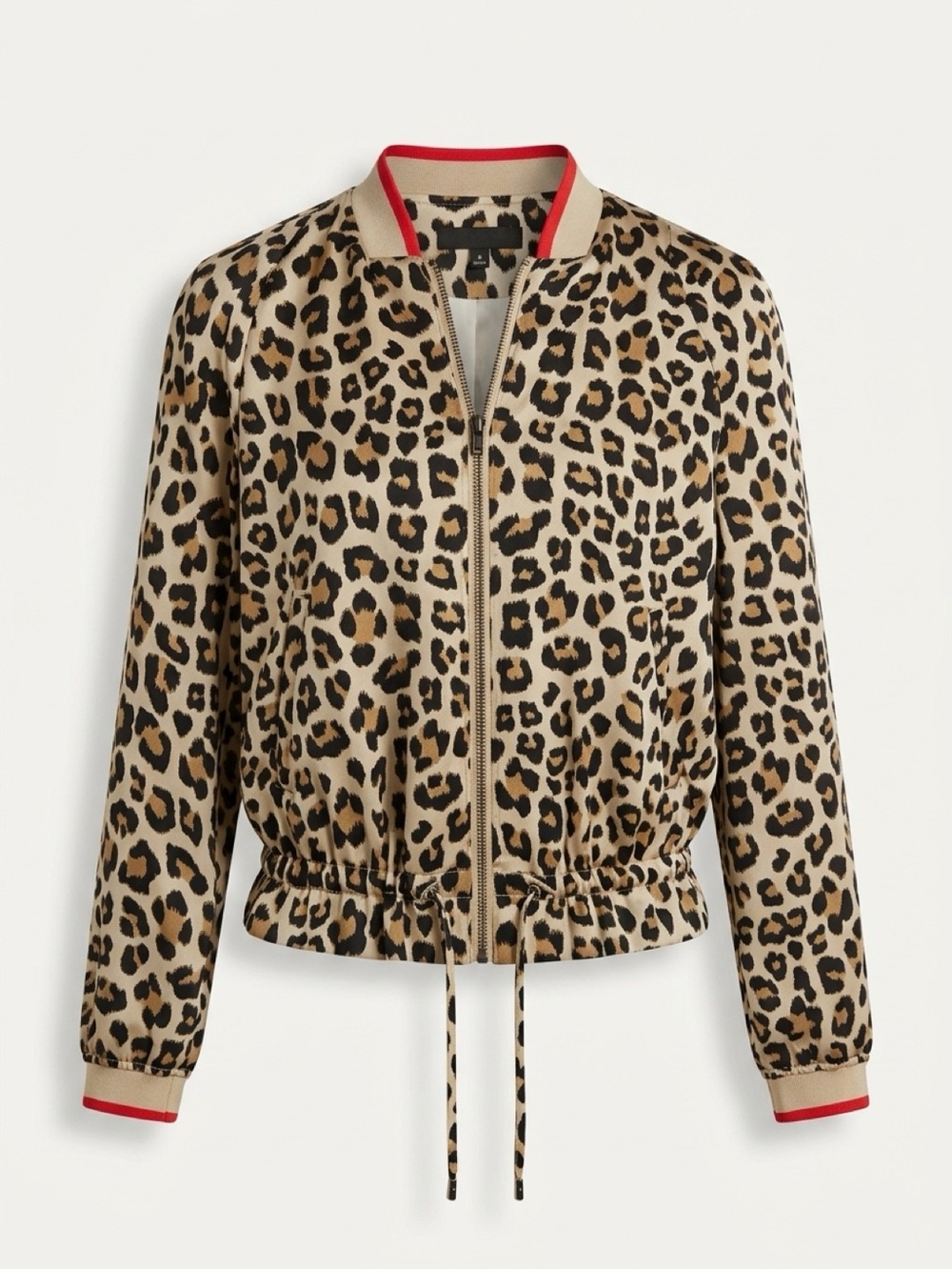 H&M Leopard Print Bomber Jacket with Red Trim